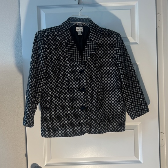Chico cotton wool navy blazer size 2 black and white diamond design workwear - Picture 13 of 15